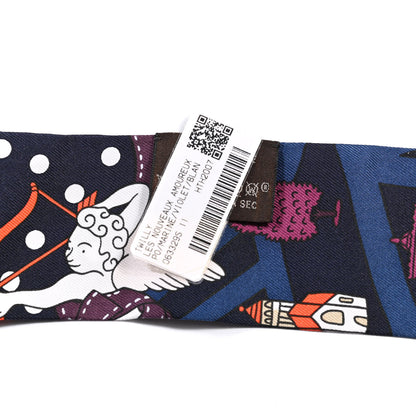Hermes Silk Les Nouveaux Amoureux de Paris Twilly Marine Violet White 2 of 4