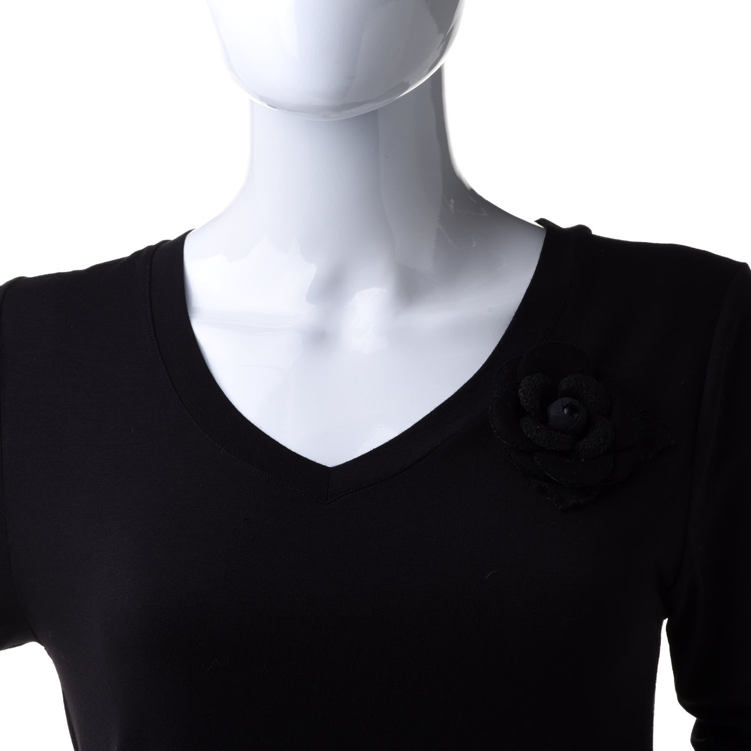 Chanel Tweed Camellia Pin Brooch Black 2 of 4