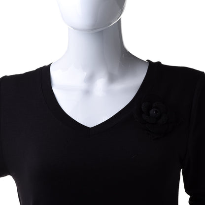 Chanel Tweed Camellia Pin Brooch Black 2 of 4