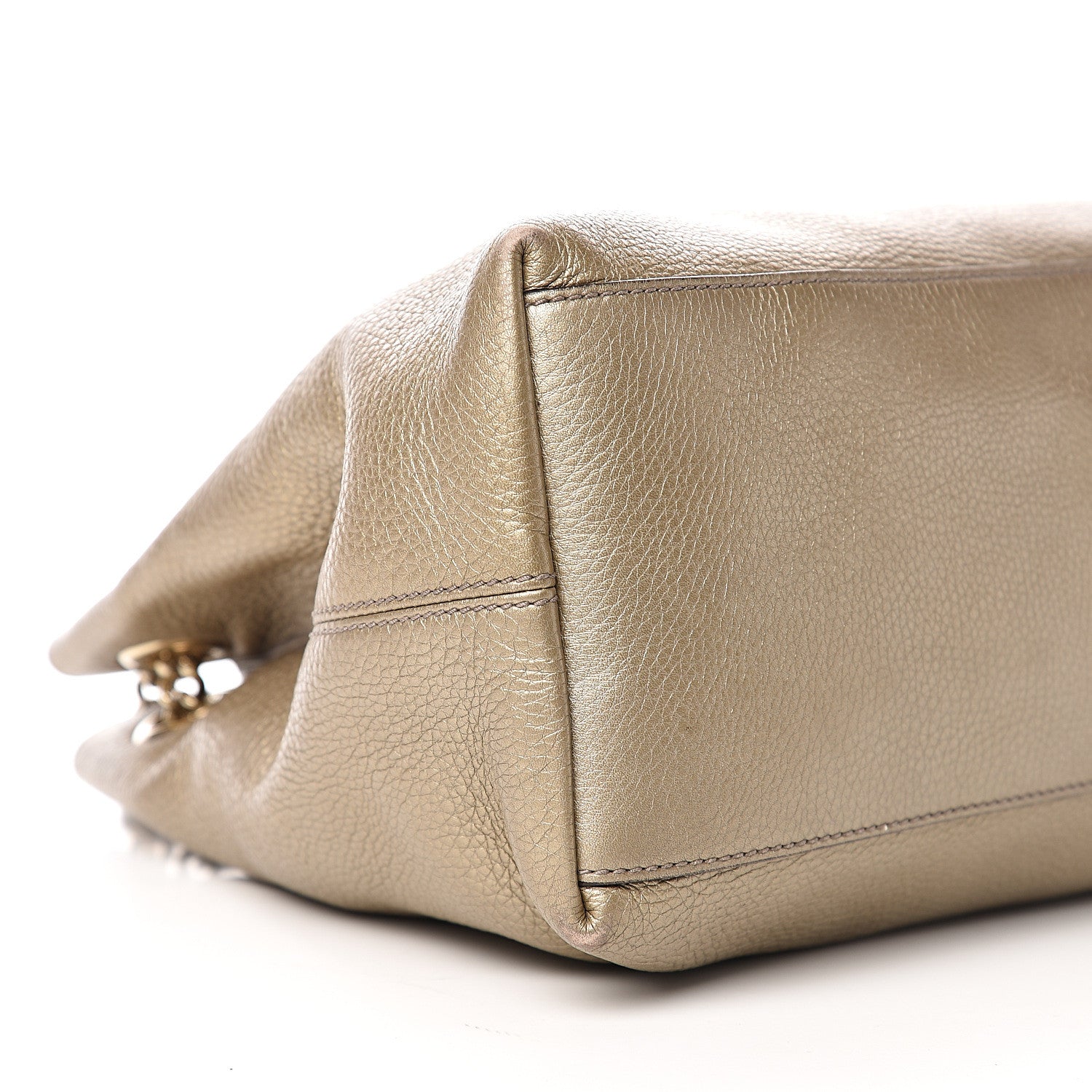 Gucci Metallic Pebbled Calfskin Medium Soho Chain Shoulder Bag Golden Beige 10 of 13