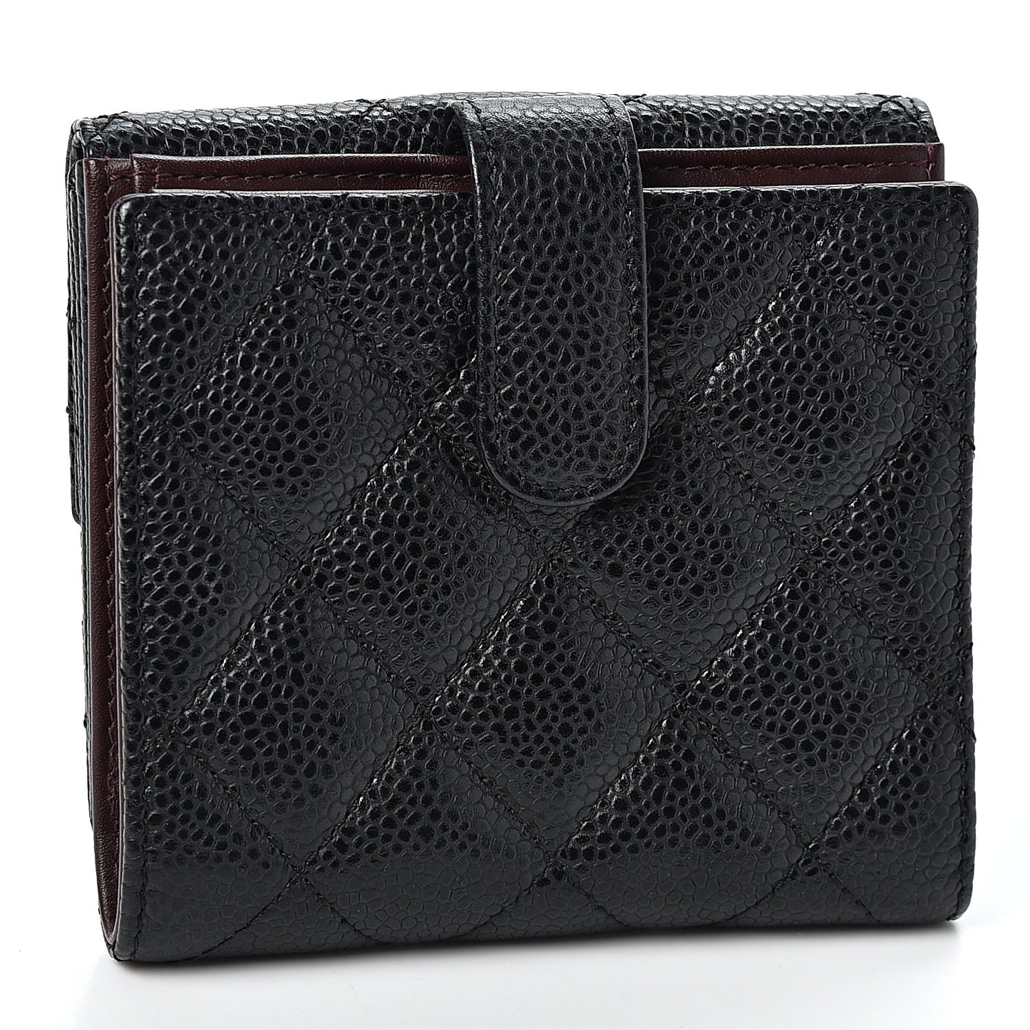 Caviar Quilted Compact French Flap Wallet Black