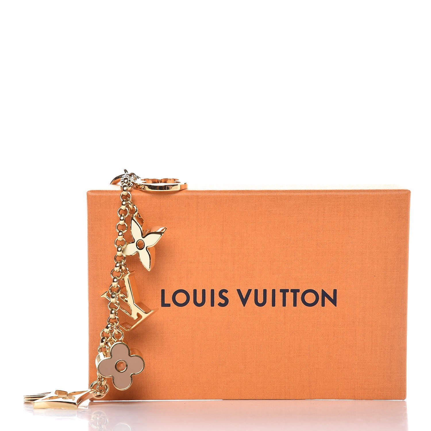 Louis Vuitton Brass Enamel Fleur De Monogram Bag Charm Chain Gold 4 of 4
