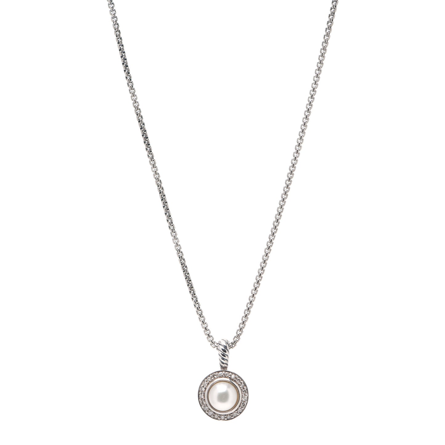 Sterling Silver Diamond Pearl 8mm Cerise Pendant Necklace
