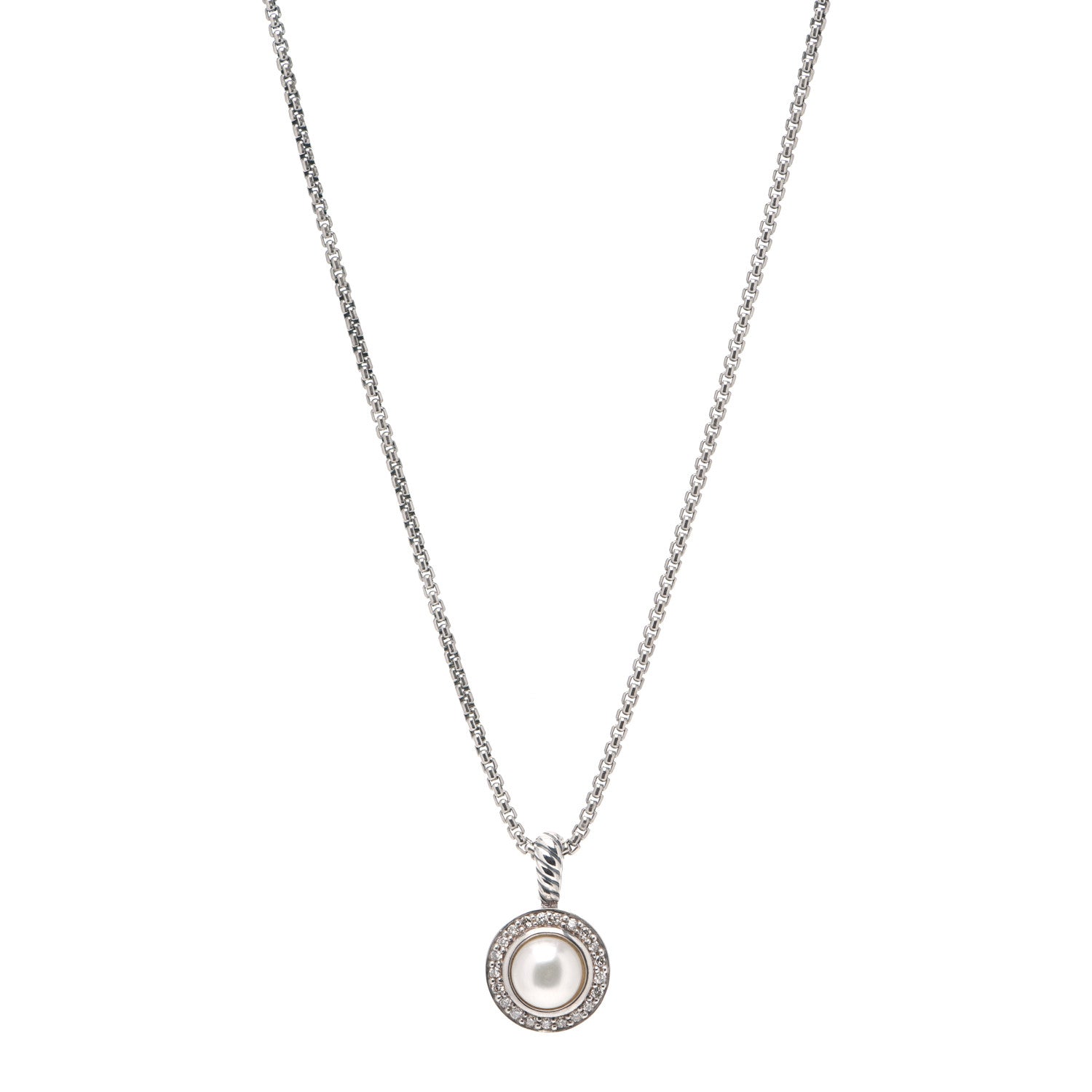 David Yurman Sterling Silver Diamond Pearl 8mm Cerise Pendant Necklace 1 of 4