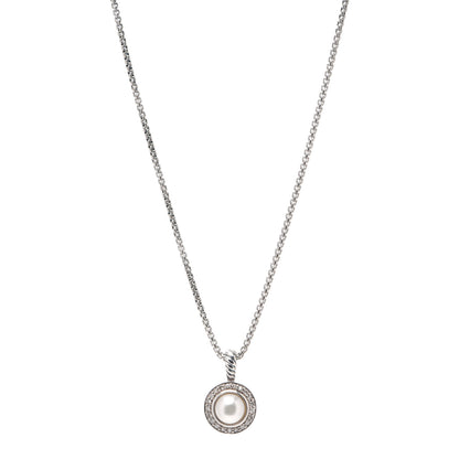 David Yurman Sterling Silver Diamond Pearl 8mm Cerise Pendant Necklace 1 of 4