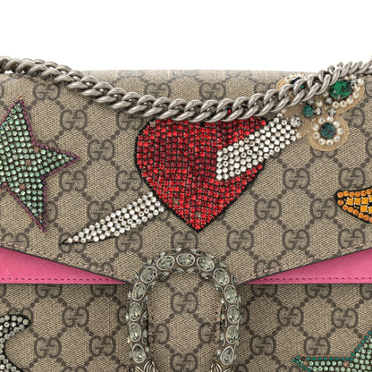 Gucci GG Supreme Monogram Suede Pierced Heart Embroidered Medium Dionysus Shoulder Bag Beige Ebony Pink Tropical Flower 9 of 16