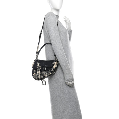 Christian Dior Calfskin New York Printed Saddle Bag With Strap Black White 2 of 10