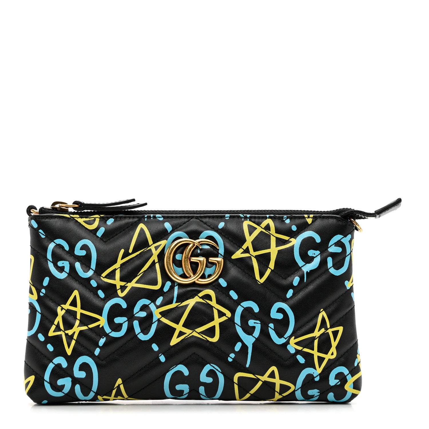 Gucci Calfskin Matelasse Printed Mini GucciGhost GG Marmont Chain Bag Black New Acquamarine 1 of 7
