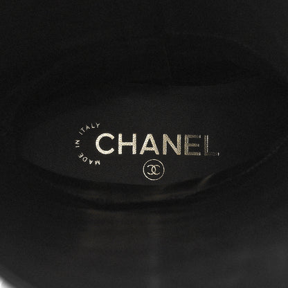 Chanel Calfskin Grosgrain Pearl Cap Toe High Boots 38 Black 8 of 10