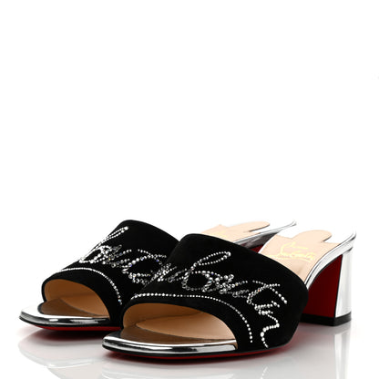 Christian Louboutin Veau Velours Specchio Dear Home 55 Slide Sandals 35.5 Black Crystal 3 of 9