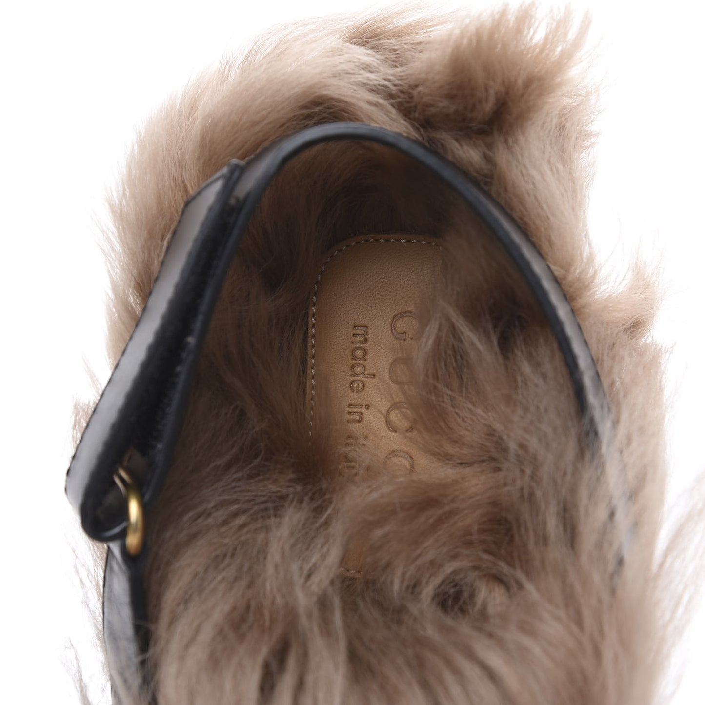 Calfskin Fur Mens Horsebit River Slingback Slippers 8 Black