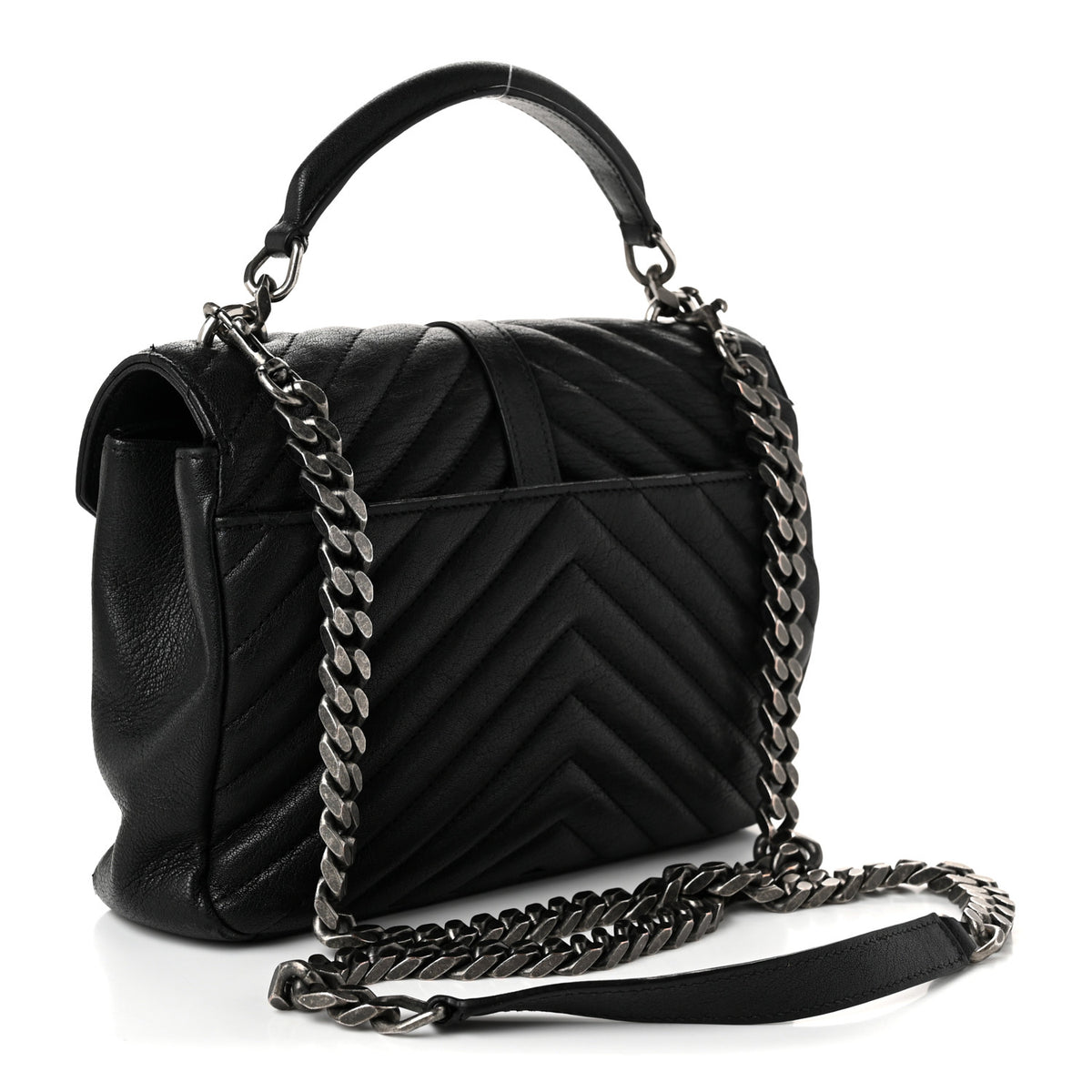 Sheepskin Matelasse Chevron Monogram Medium College Bag Black