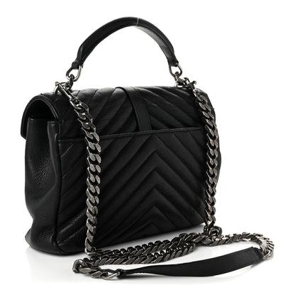 Saint Laurent Sheepskin Matelasse Chevron Monogram Medium College Bag Black 3 of 10