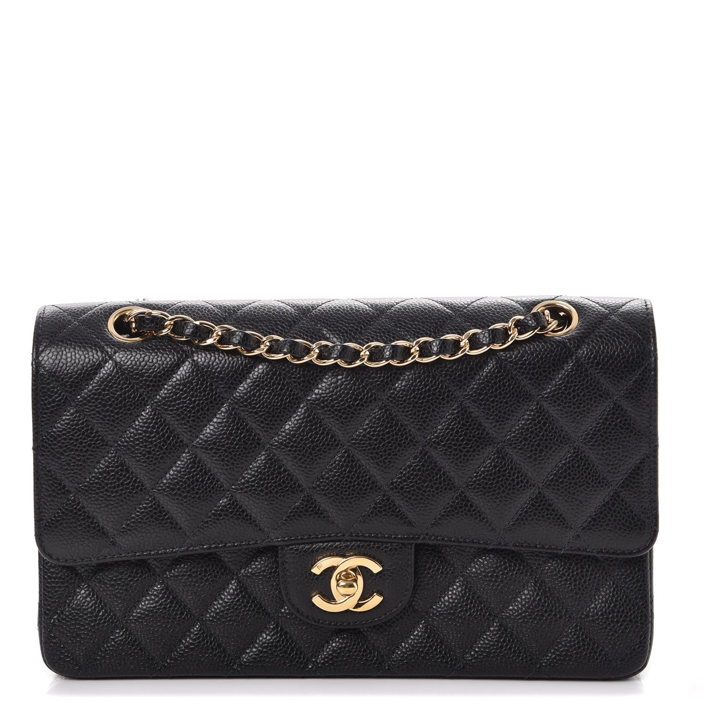 Caviar Quilted Medium Double Flap Black