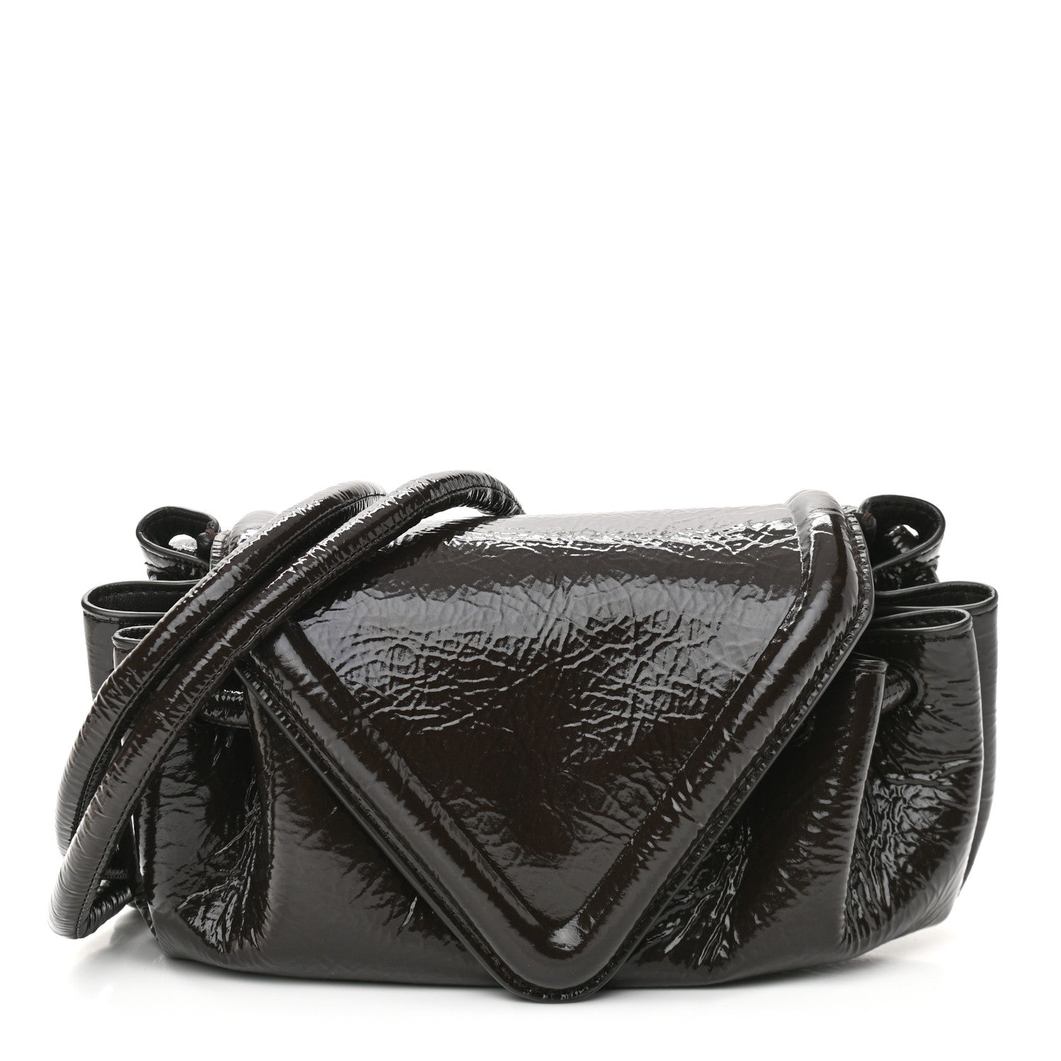 Bottega Veneta Patent Deerskin Small Beak Triangle Flap Shoulder Bag Fondant 1 of 9