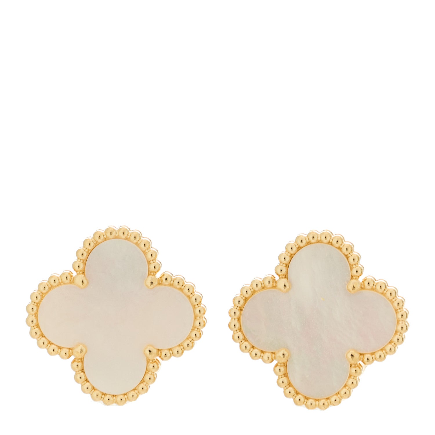 Van Cleef & Arpels 18K Yellow Gold Mother of Pearl Vintage Alhambra Earrings 1 of 5