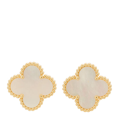 Van Cleef & Arpels 18K Yellow Gold Mother of Pearl Vintage Alhambra Earrings 1 of 5