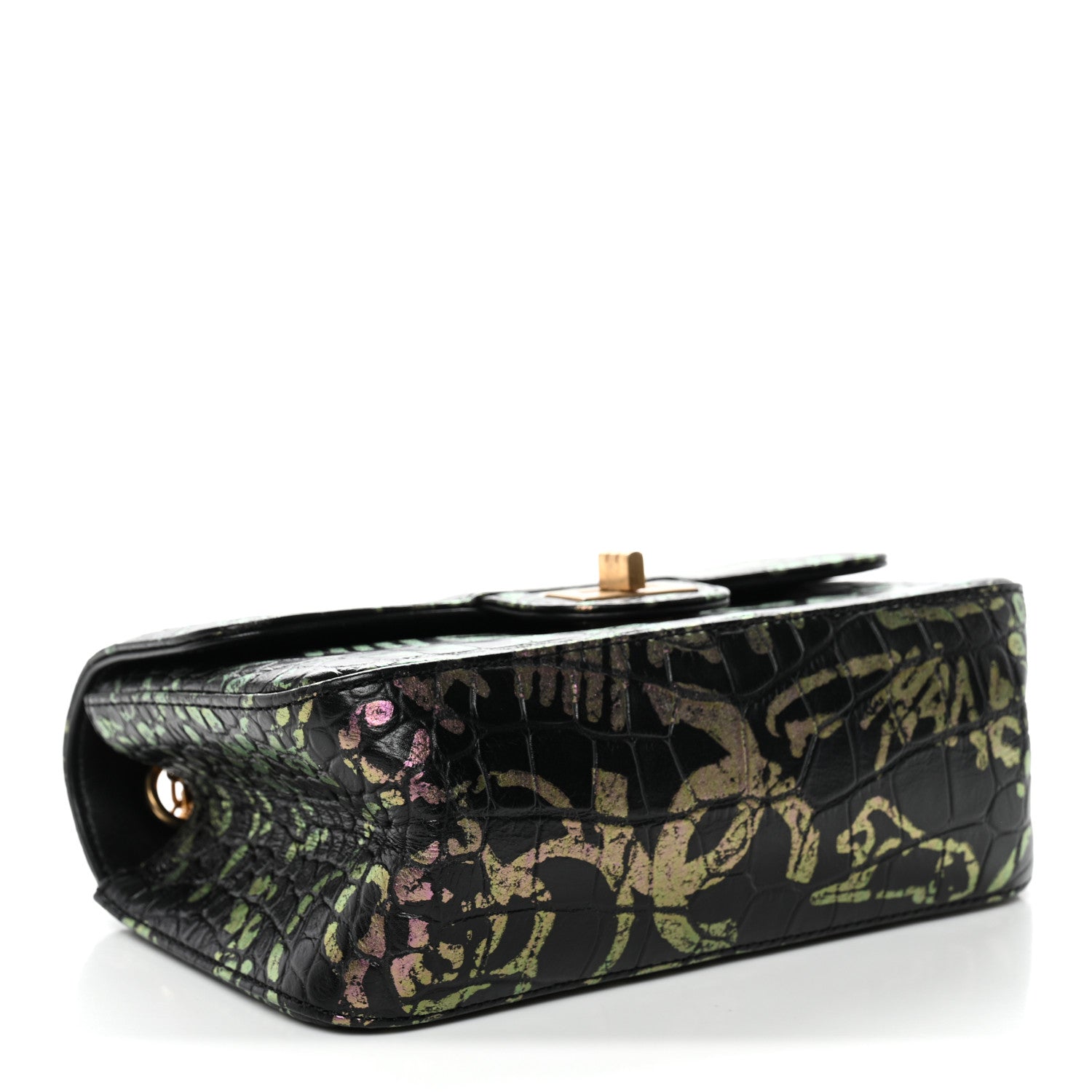 Chanel Calfskin Crocodile Embossed Graffiti 2.55 Mini Cocodile Reissue Flap Black Pink 4 of 11