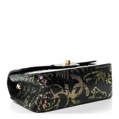 Chanel Calfskin Crocodile Embossed Graffiti 2.55 Mini Cocodile Reissue Flap Black Pink 4 of 11
