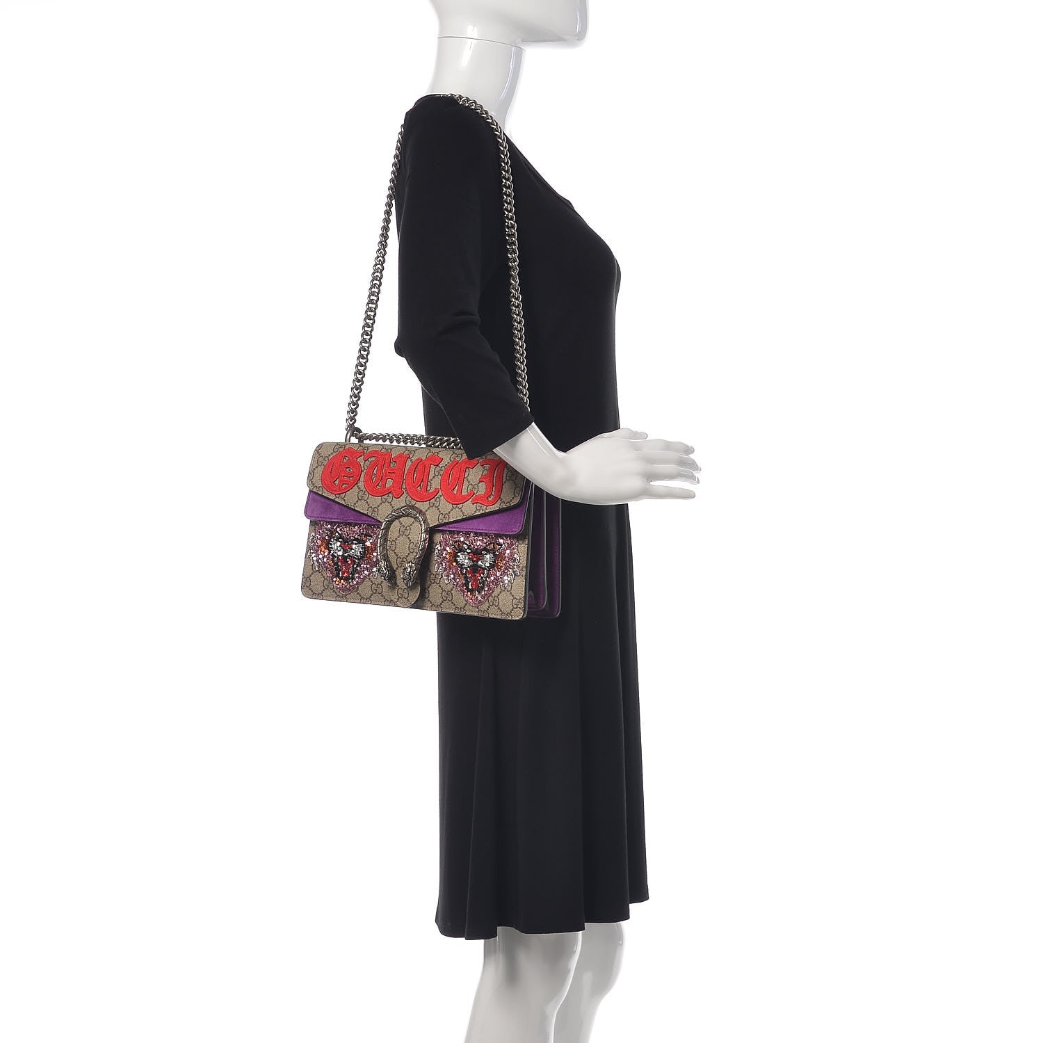Gucci GG Supreme Monogram Embroidered Small Dionysus Shoulder Bag Purple 2 of 12