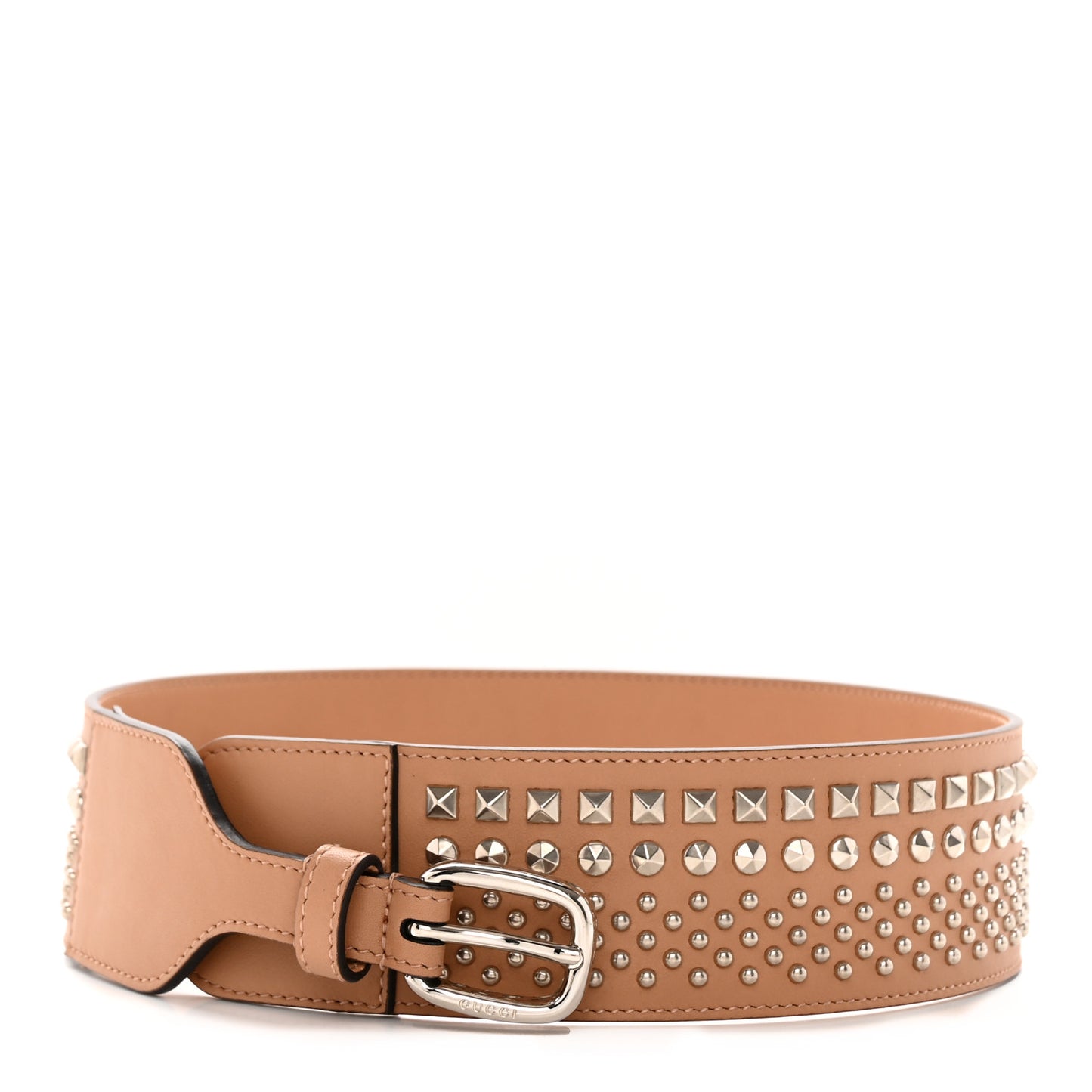 Moon Calfskin Studded Belt 75 30 Tan