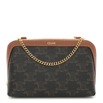 Celine Triomphe Canvas Lambskin Clutch On Chain Tan 1 of 12