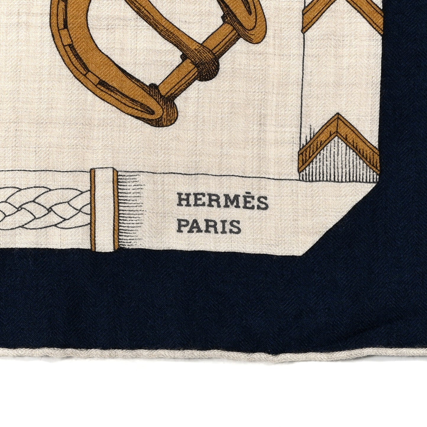 Cashmere Silk Chevaux Dechaines Shawl 140 Marine Naturel Gris