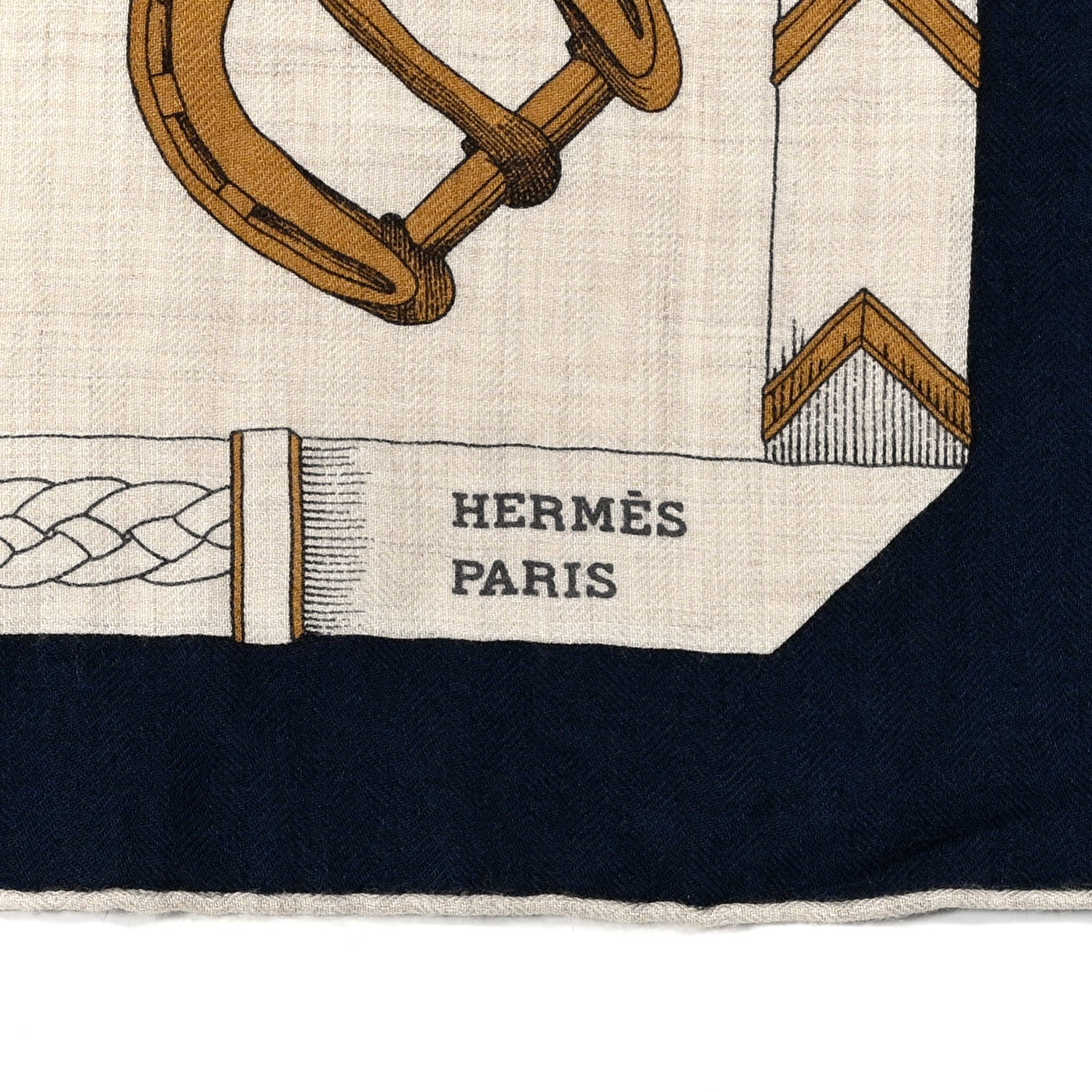 Hermes Cashmere Silk Chevaux Dechaines Shawl 140 Marine Naturel Gris 2 of 7