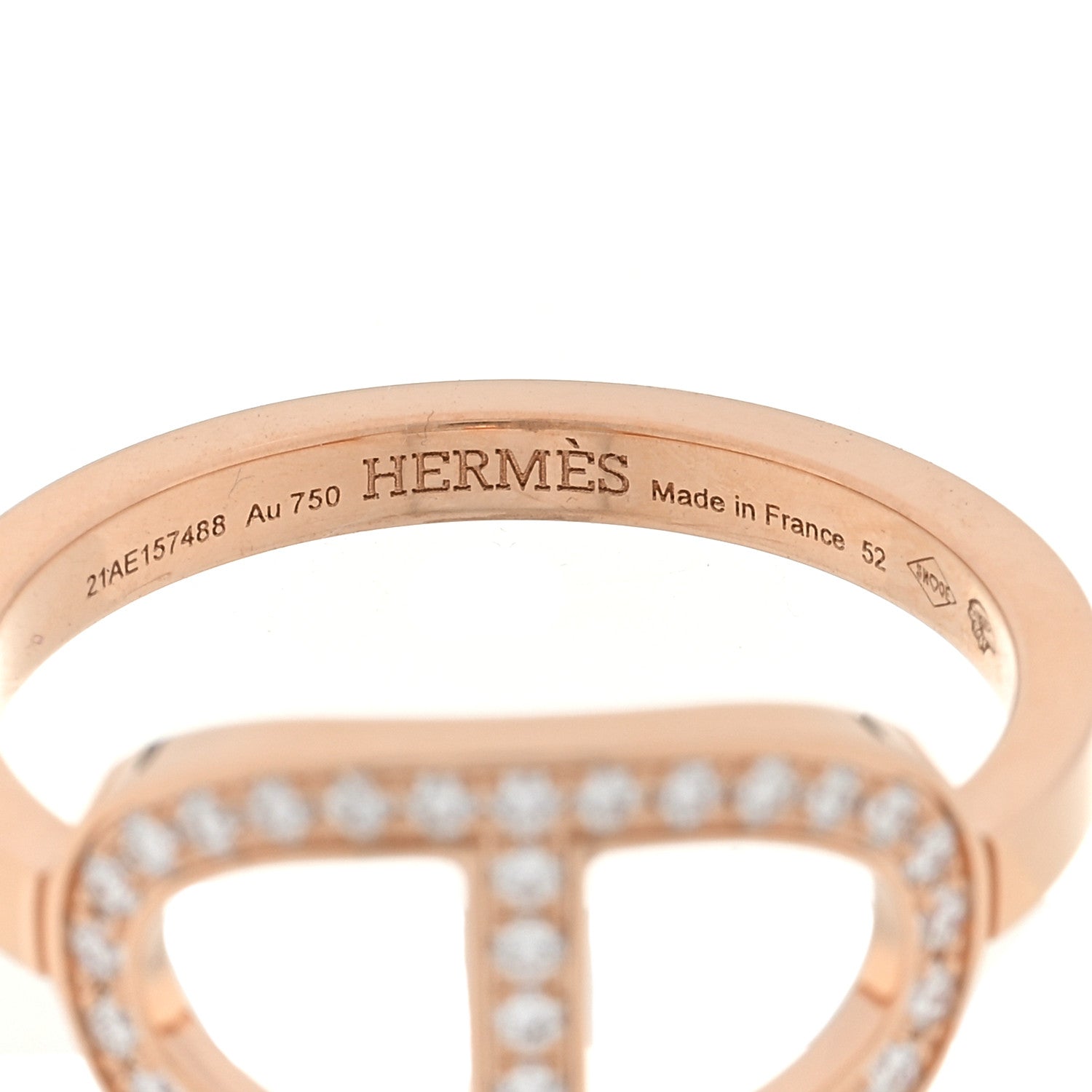 Hermes 18K Rose Gold Diamond MM Chaine d'Ancre Contour Ring 52 6 4 of 5