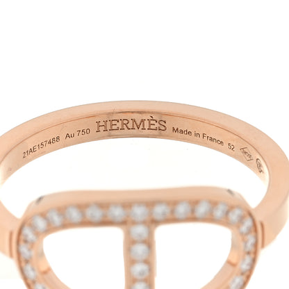 Hermes 18K Rose Gold Diamond MM Chaine d'Ancre Contour Ring 52 6 4 of 5
