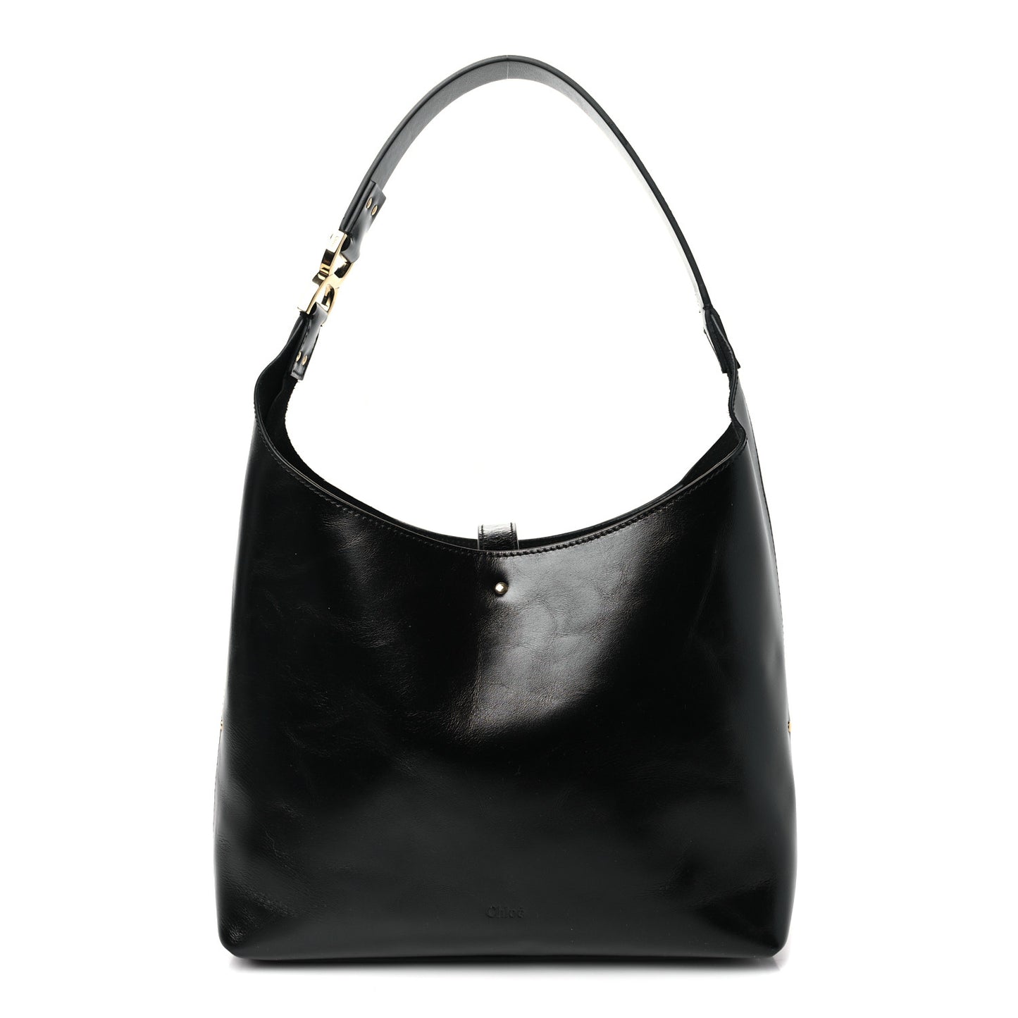 Shiny Calfskin Small Marcie Hobo Bag Black