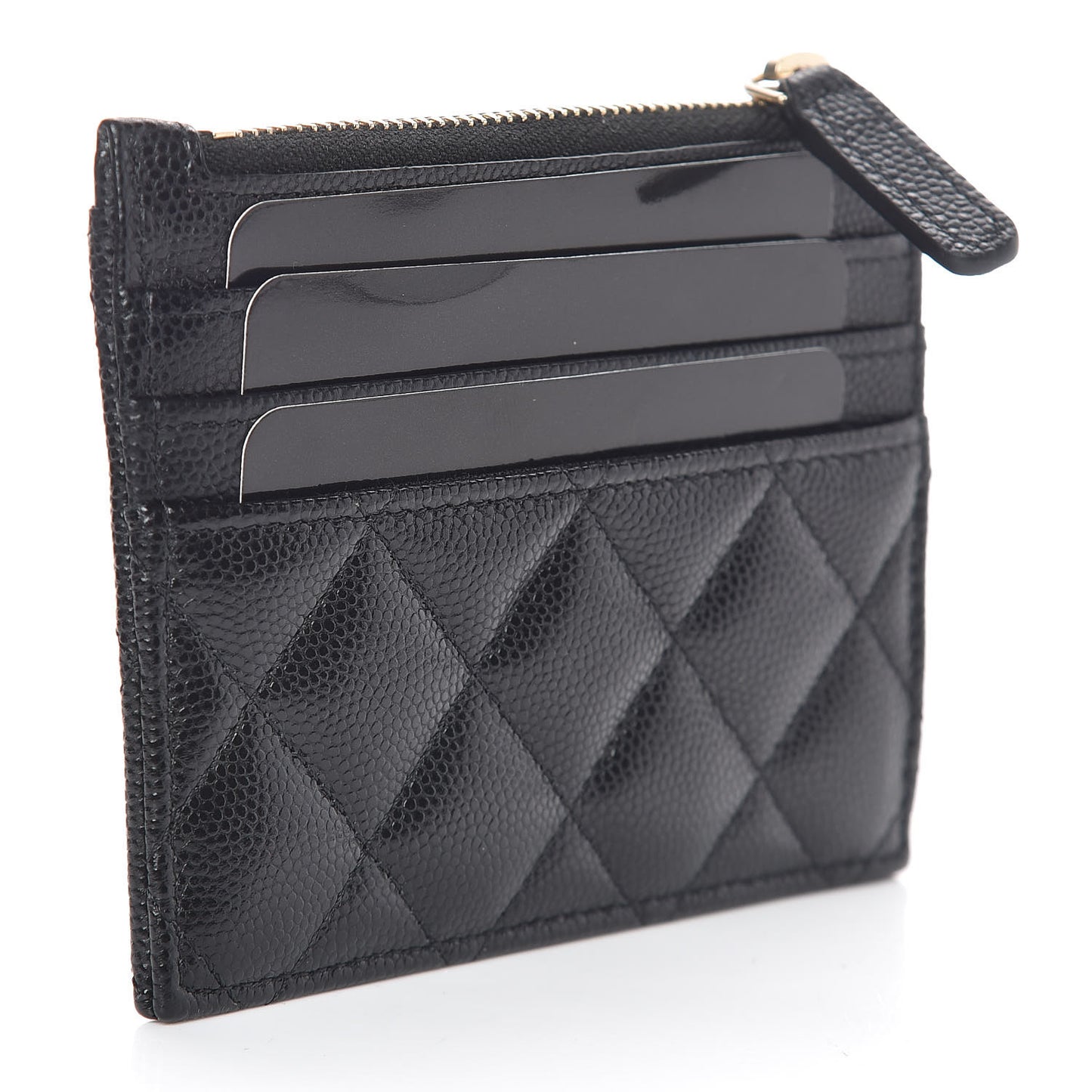 Caviar Quilted CC Zip Card Holder Black