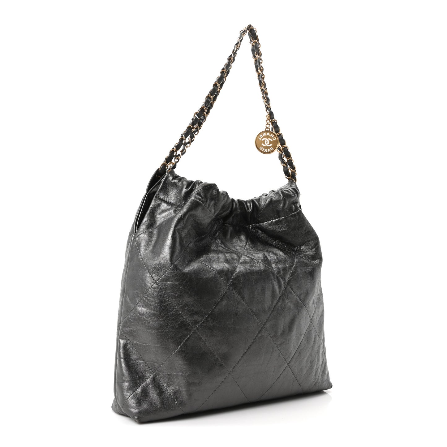 Metallic Calfskin Quilted Chanel 22 Ruthenium