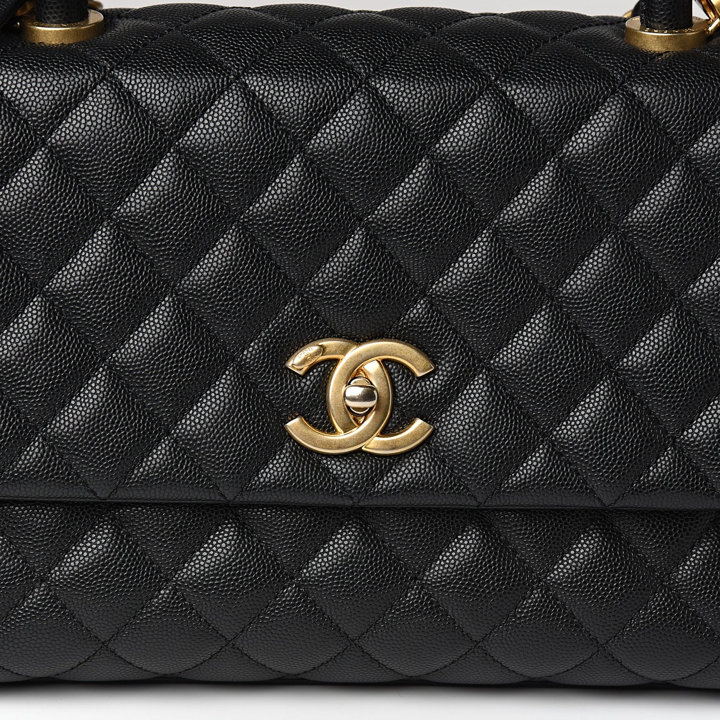 Caviar Quilted Small Coco Handle Flap Black