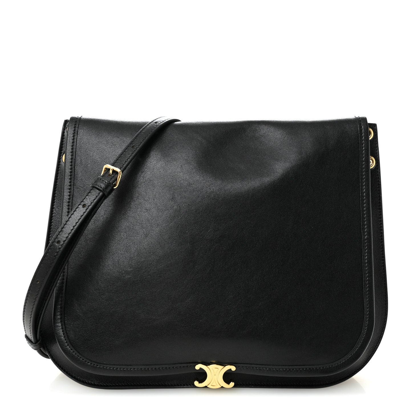 Shiny Lambskin Soft Triomphe Besace Bag Black