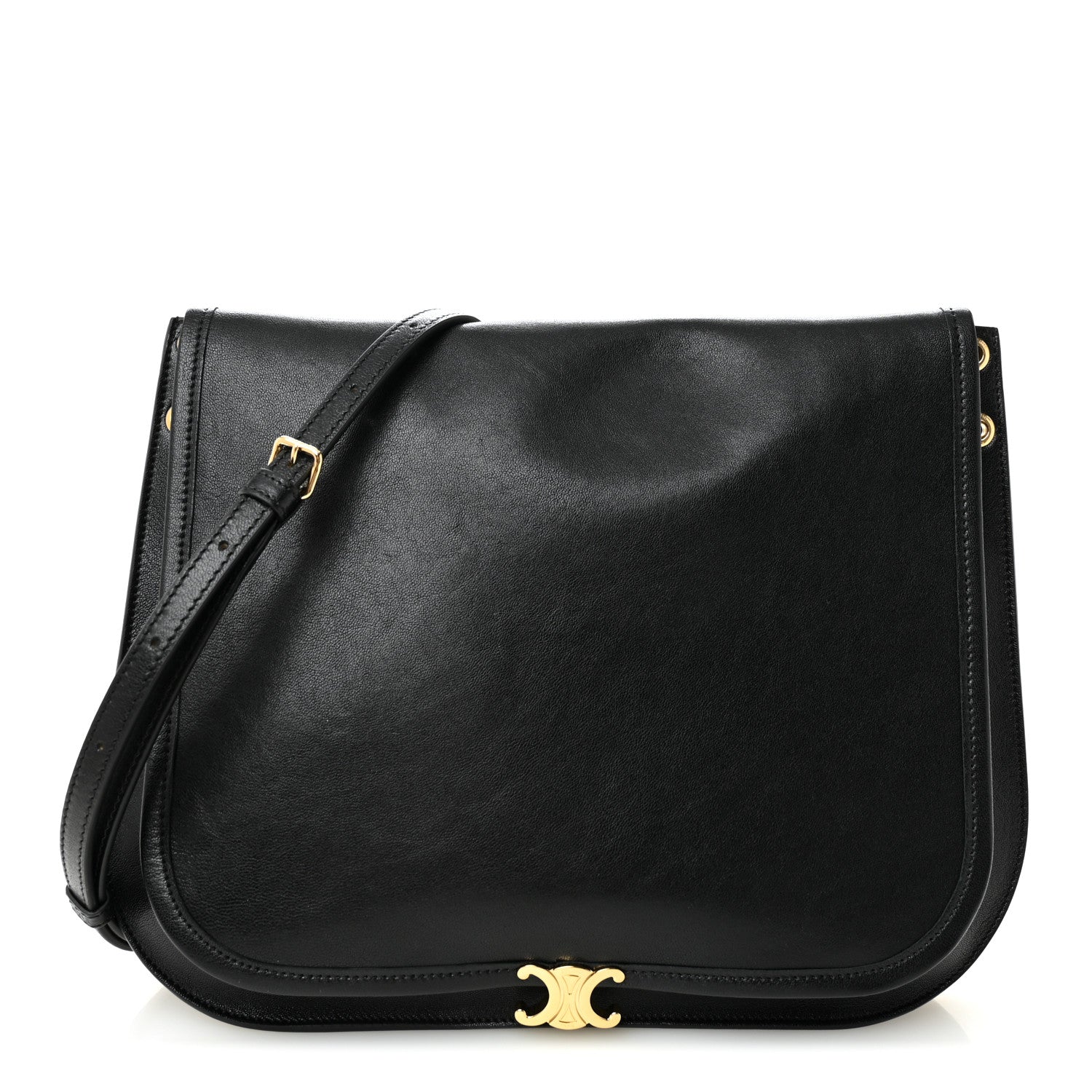 Celine Shiny Lambskin Soft Triomphe Besace Bag Black 1 of 9