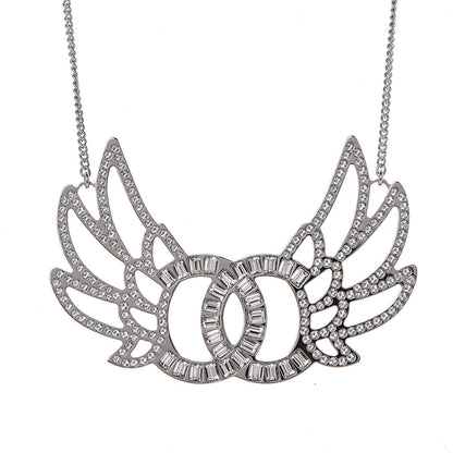 Chanel Baguette Crystal Winged CC Necklace Silver 4 of 6