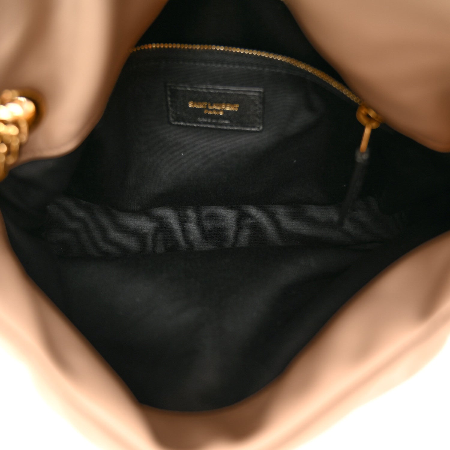 Saint Laurent Lambskin Quilted Small Loulou Puffer Monogram Chain Satchel Dark Beige 5 of 10