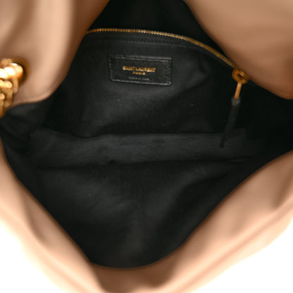 Saint Laurent Lambskin Quilted Small Loulou Puffer Monogram Chain Satchel Dark Beige 5 of 10