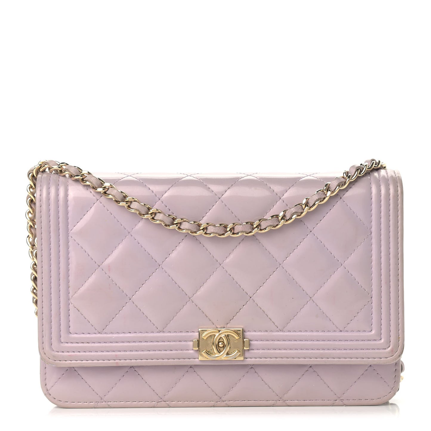 Patent Calfskin Quilted Boy Wallet On Chain WOC Purple