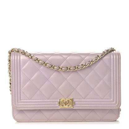 Chanel Patent Calfskin Quilted Boy Wallet On Chain WOC Purple 1 of 17