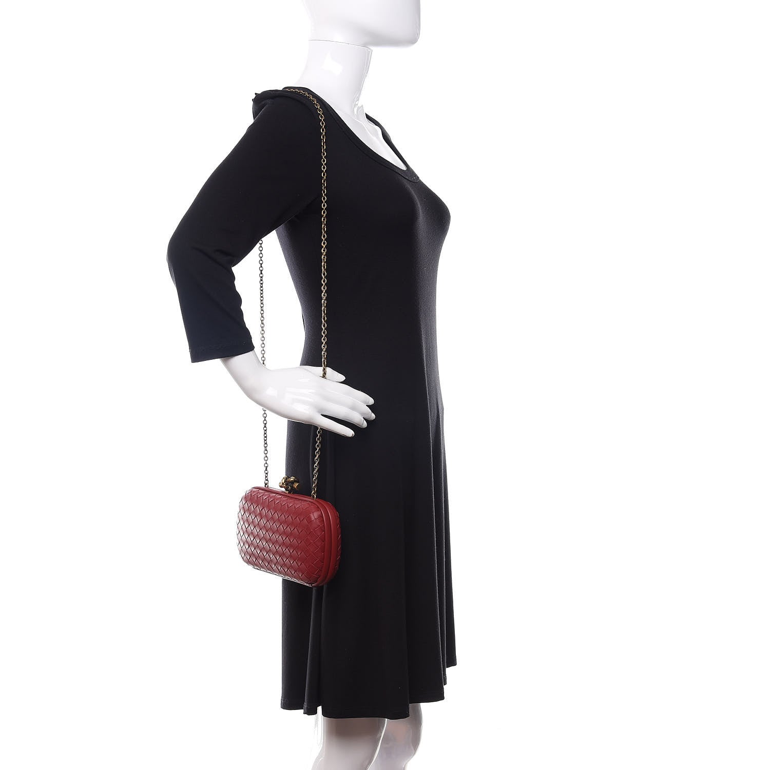 Bottega Veneta Nappa Intrecciato Chain Knot Clutch Bordeaux 2 of 11