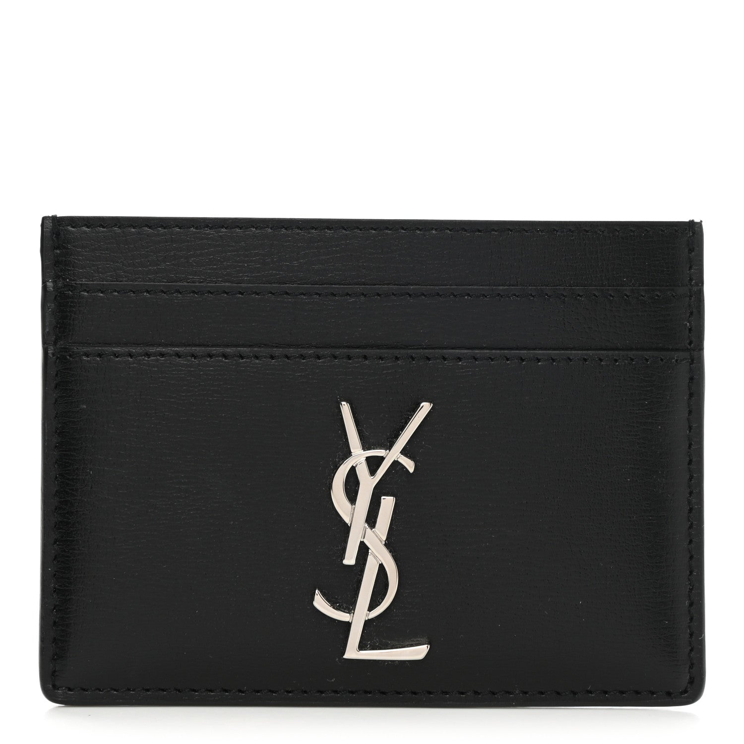 Saint Laurent Calfskin Monogram Credit Card Case Black 1 of 8
