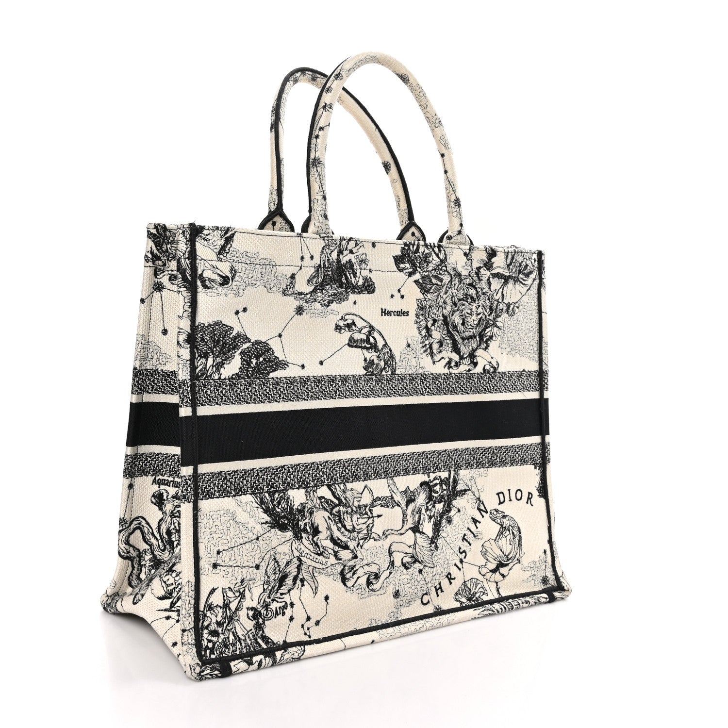 Christian Dior Canvas Embroidered Large Zodiac Toile De Jouy Book Tote Latte 3 of 12