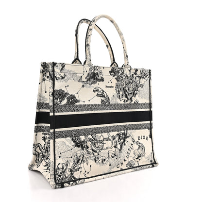 Christian Dior Canvas Embroidered Large Zodiac Toile De Jouy Book Tote Latte 3 of 12