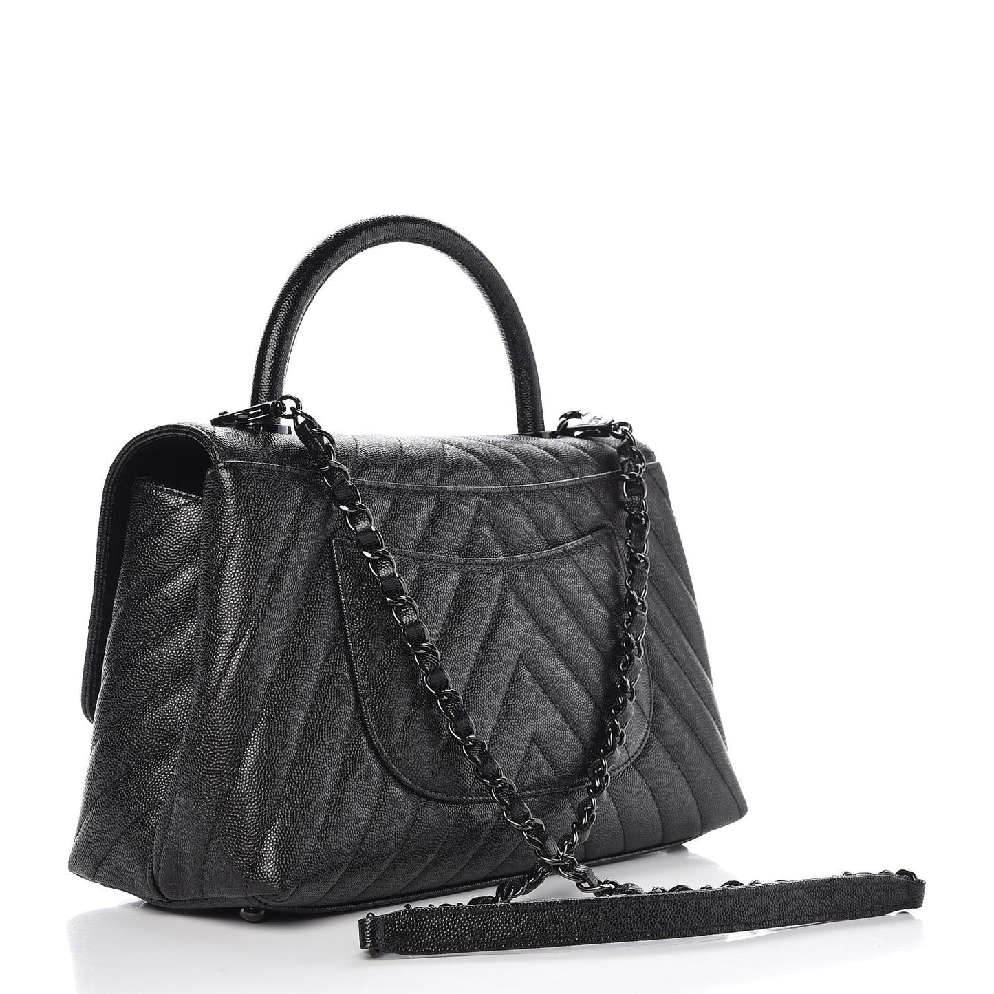 Caviar Chevron Quilted Small Coco Handle Flap So Black