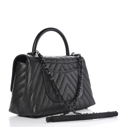 Chanel Caviar Chevron Quilted Small Coco Handle Flap So Black 4 of 9