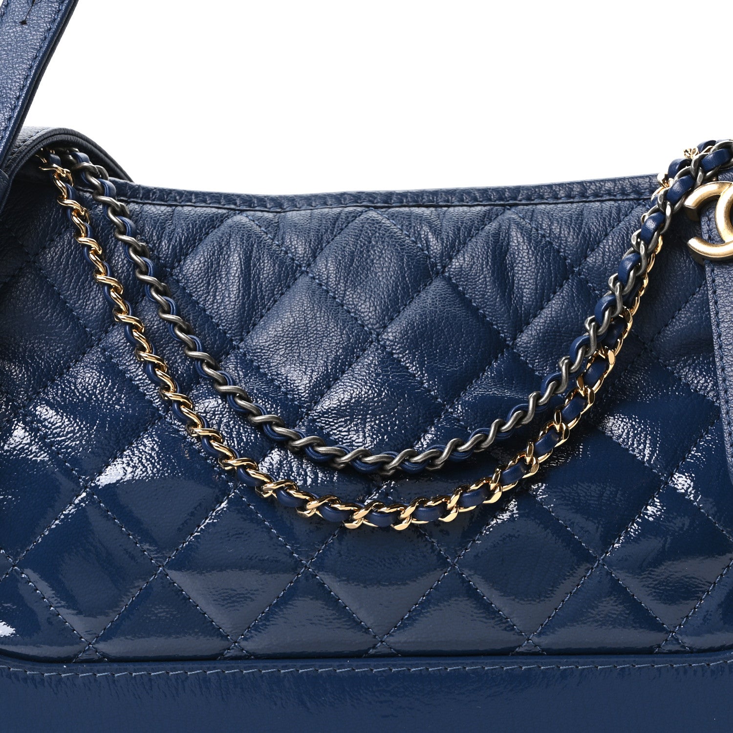 Chanel Patent Goatskin Quilted Medium Gabrielle Hobo Blue 8 of 10