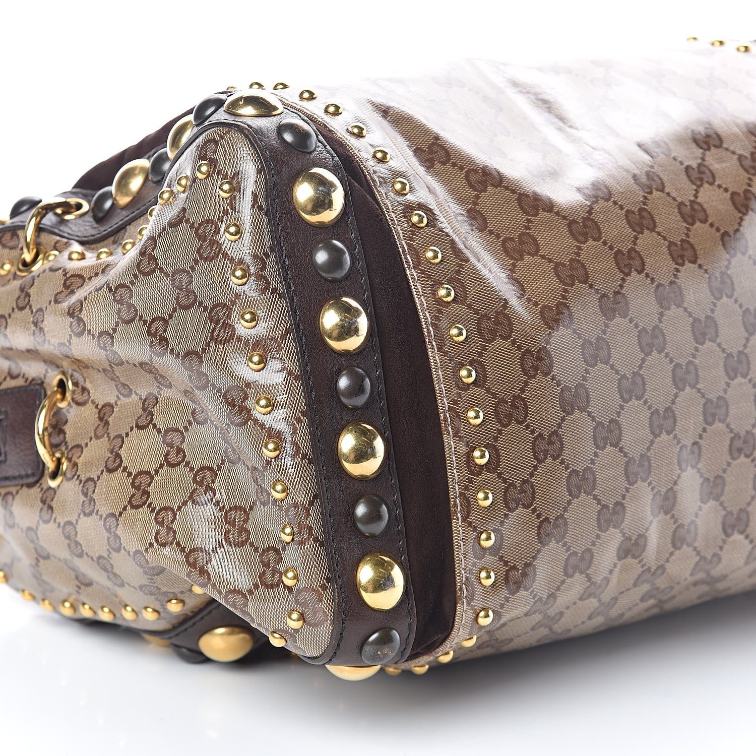 Gucci Crystal Monogram Studded Large Babouska Boston Dark Brown 7 of 12