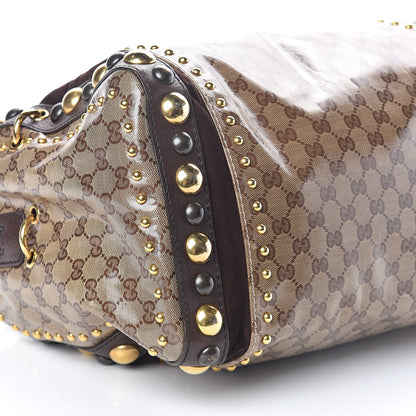 Gucci Crystal Monogram Studded Large Babouska Boston Dark Brown 7 of 12